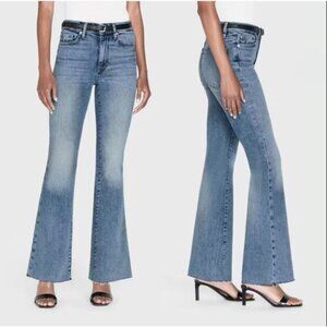 NWT Frame Le Easy Flare Raw Fray Hem Stretch High Rise Jeans Blue Size: 28